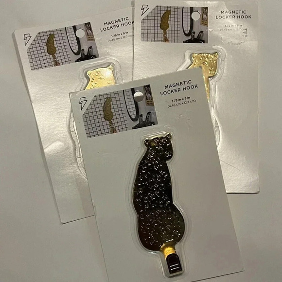 NEW 3x Paper Riot Co. Decorative Magnetic Locker Hook Gold Toned Leopard - Picture 1 of 3